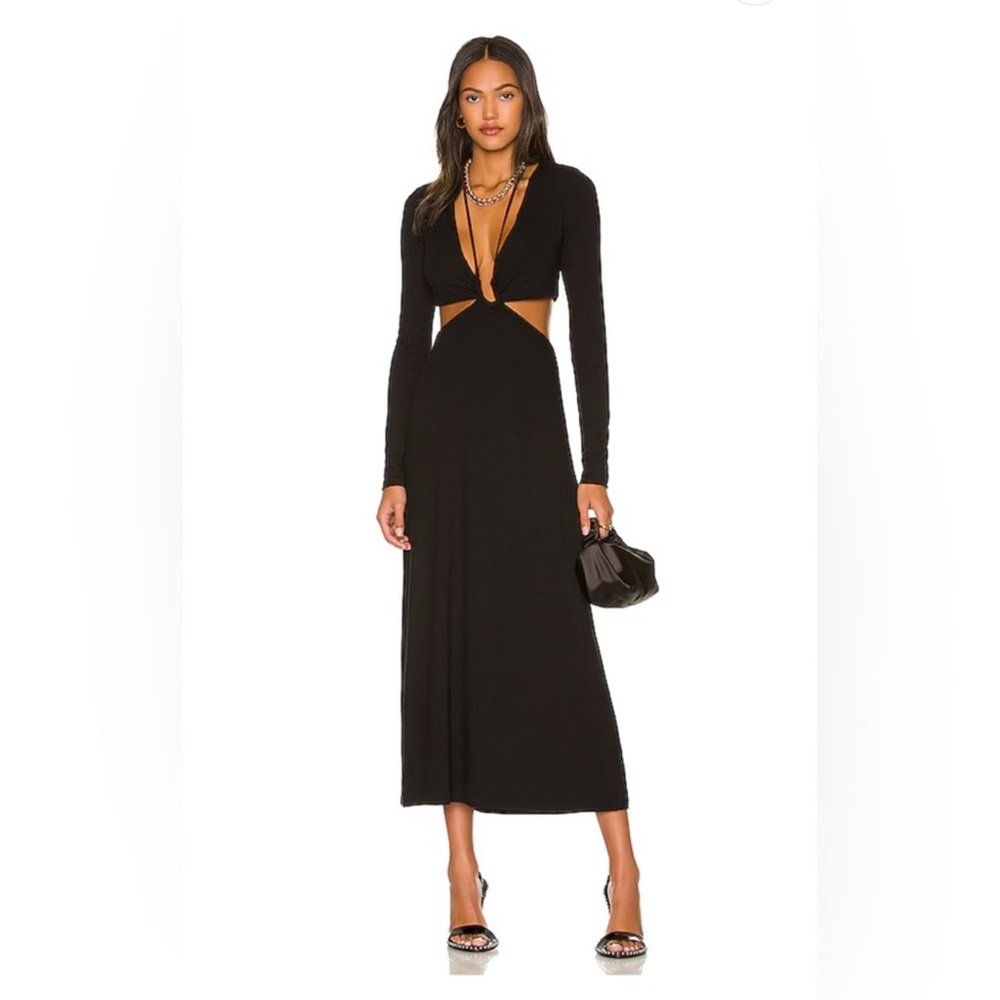 AFRM Black Plunge Neck Long Sleeve Sheath Dress
